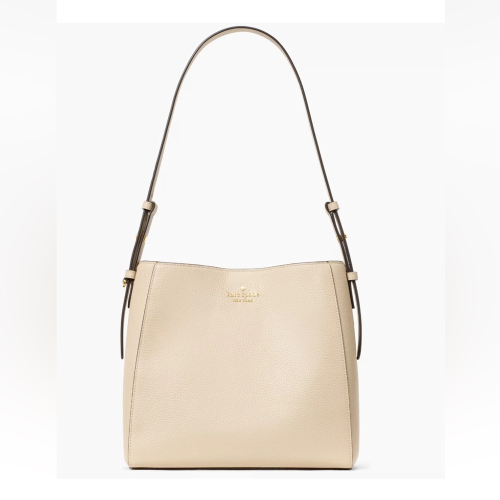 New Kate Spade Juliette Medium Bucket Pebble Leather Light Sand